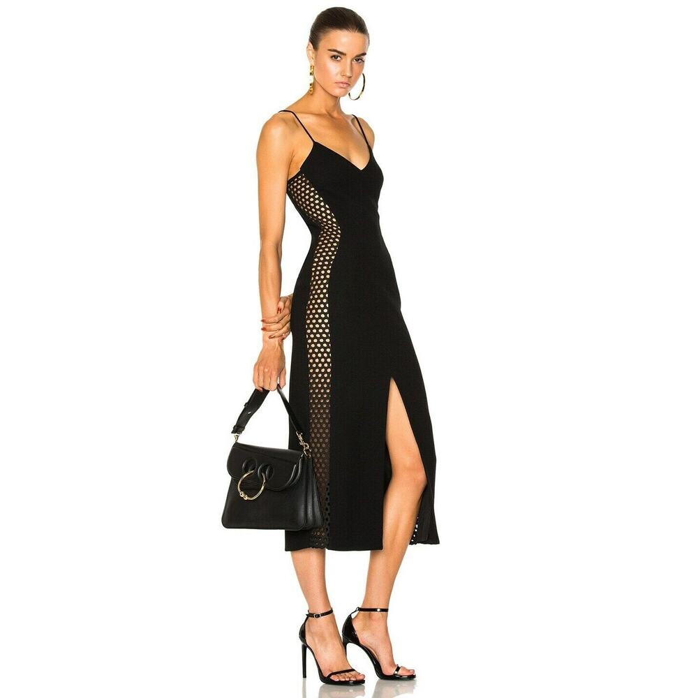 David Koma Black Wool Cutout Side Panel Slit Midi Dress Size 10